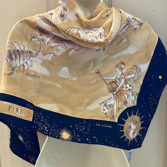 Diane Von Furstenberg silk scarf ZODIAC signs horoscope - Picture 4 of 16